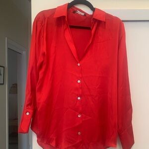Vibrant Red Button-Up Blouse